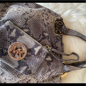 Michael Kors python print bag in EUC w wristlet